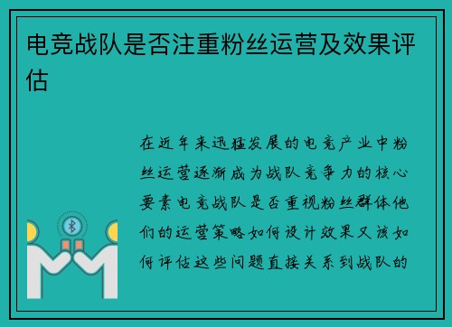 电竞战队是否注重粉丝运营及效果评估